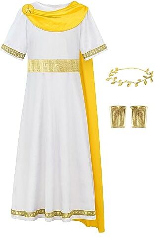 ReliBeauty Costume Greco Bambino Toga Dio Greco Romano Antico Vestito Carnevale con Accessori, 10-11 anni(140 cm)