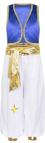 Freebily Aladino Principe Arabo Bambino Gilet Viola Harem Pantaloni Bimbo Vita Alta Sultano Carnevale Costume Halloween Travestimenti per Bambini Vestito Tradizionale Blu reale A 15-16 anni