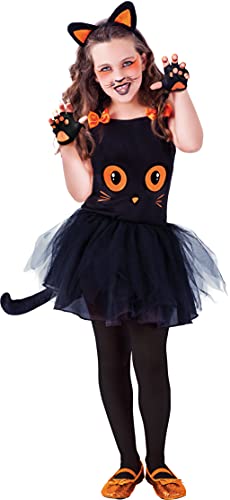 Rubie's Rubies Costume tutù da gatto nero per bambina, top con stampa , fascia per capelli, con coda e calze, Originale di Rubies, Ideale per Halloween e compleanno, taglia M (5-7 anni)