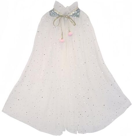 Proumhang Capo Principessa per Ragazze,Mantello Principessa Colorato,Paillettes Scintillanti Tulle Principessa Fancy Dress,Halloween Carnevale Mantello per 3-8 Anni Ragazze Bianco S