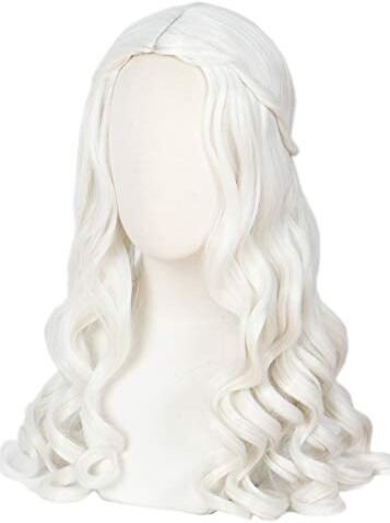 Linfairy Women Girl's Platinum Long Wave Wig Halloween Il Personaggio Interpreta la Parrucca Della Regina Adulta