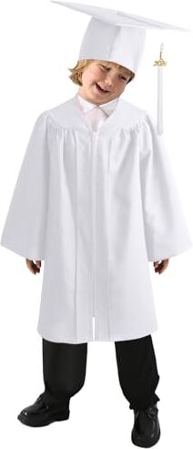 Generic Abito da Laureato Set, Toga Laurea Per Bambini Asilo Costumi Laurea e Tocco Cappello Laurea Costume da Laureato per Bambini Studenti Elementare Medi Linea Costume Travestimento (White, 9-10 anni)