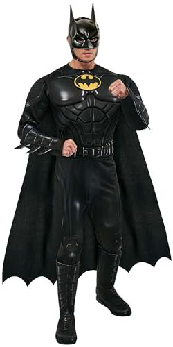 Rubie's RUBIES DC Ufficiale Costume di lusso Batman Mickael Keaton The Flash Movie Taglia M Tuta nera del Cavaliere Nero, per Halloween, Carnevale, idea regalo di Natale