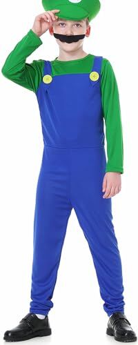 WWQQYY Cosplay Costume, Cosplay Costume Super Brothers, Cosplay Costume Cosplay Adulti Bambini Uomini e Donne con Cappelli e Baffi, Costume Cosplay Carnevale Halloween, Ragazzi Verde, XL