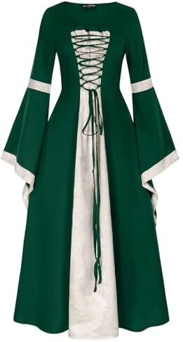 Generico Costume Dama Del Medievale Gotico Spalle Scoperte Costume Strega Donna Punk Vintage Vestito Medievale Vittoriano Vestiti Carnevale Cosplay Costume Principessa Sera Costume Da (#A-Green, XL)