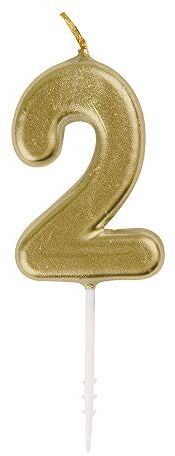 Unique Party  Mini candela di compleanno numero 2 – 12 cm   oro   metallizzato   1 pezzo