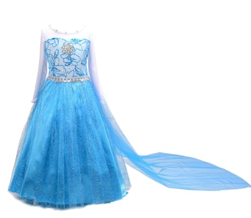 Lito Angels Vestito Principessa con Strascico Lungo Staccabile per Bambina, Costume da Regina delle Nevi, Taglia 7-8 Anni, E