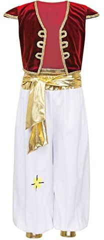 Freebily Aladino Principe Arabo Bambino Gilet Viola Harem Pantaloni Bimbo Vita Alta Sultano Carnevale Costume Halloween Travestimenti per Bambini Vestito Tradizionale Rosso 12-14 anni