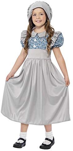 SMIFFYS Victorian School Girl Costume, Grey, with Dress & Hat, (M)