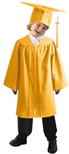 Generic Abito da Laureato Set, Toga Laurea Per Bambini Asilo Costumi Laurea e Tocco Cappello Laurea Costume da Laureato per Bambini Studenti Elementare Medi Linea Costume Travestimento (Gold, 8-9 anni)