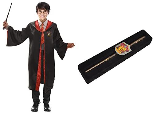 Ciao -Harry Potter costume travestimento bambino originale (Taglia 7-9 anni), Colore Nero, 11727.7-9 & Bacchetta Hermione Granger (30cm) con Stemma Gryffindor in Scatola Clip, Colore Marrone, 20196