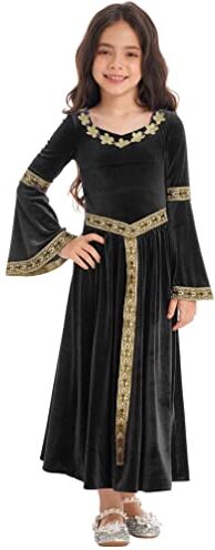 Agoky Abito da Principessa Medievale Bambina Costume Dama Medievale Ragazza Vestito in velluto Costume Principessa di Banda Halloween Festa di Compleanno Mascherata Carnevale Nero B 13-14 anni