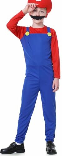 WWQQYY Cosplay Costume, Cosplay Costume Super Brothers, Cosplay Costume Cosplay Adulti Bambini Uomini e Donne con Cappelli e Baffi, Costume Cosplay Carnevale Halloween, Ragazzi Rosso, S