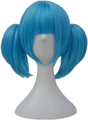 Xingbiyou Anime Sally Face Cosplay Parrucca Corta Blu Coda di Cavallo,Parrucche per Halloween per donne e ragazze