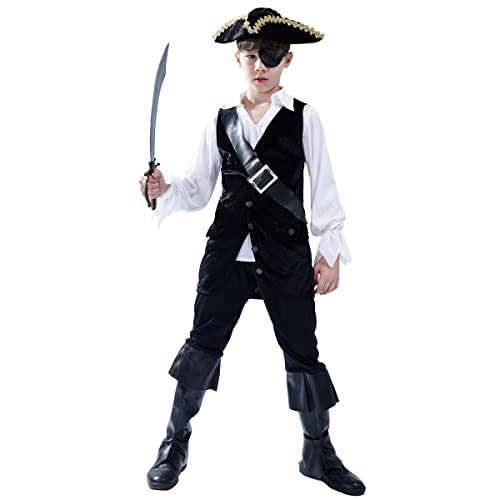 SEA HARE Costume da Pirata Nero Cool Deluxe da Ragazzo (S:4-6 Anni)