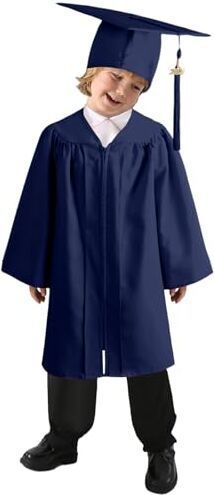 Generic Abito da Laureato Set, Toga Laurea Per Bambini Asilo Costumi Laurea e Tocco Cappello Laurea Costume da Laureato per Bambini Studenti Elementare Medi Linea Costume Travestimento (Navy, 9-10 anni)