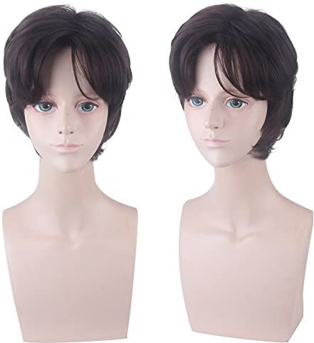 EQWR Halloween Fashion Christmas Party Dress Up Wig Rapunzel Tangled Prince Flynn Ryder Wig Short Hair Dark Brown Cos Wig