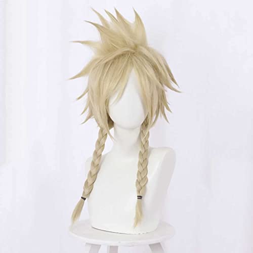 LINLINCD Parrucca Anime Cosplay Anime Cosplay Claude Final Fantasy VII Cloud Rigida, parrucca bionda con cappuccio gratuito per feste e Halloween Cosplay