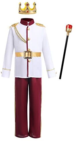 IMEKIS Ragazzi Costume da Principe Reale Costume da Principe Azzurro per Bambini Giacca a Maniche Lunghe Pantaloni Fantasia Medievale re Set Carnevale di Halloween Set da Festa di Ruolo