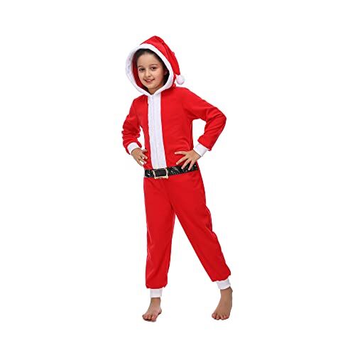 Sincere Party Santa Claus Onesie per i bambini, ragazze ragazze costume di Babbo Natale per Natale con cappuccio Santa Hat X-Grande(10-12)