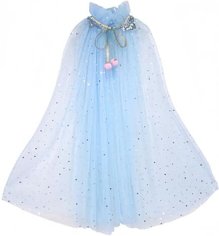 Proumhang Capo Principessa per Ragazze,Mantello Principessa Colorato,Paillettes Scintillanti Tulle Principessa Fancy Dress,Halloween Carnevale Mantello per 3-8 Anni Ragazze Azzurro L