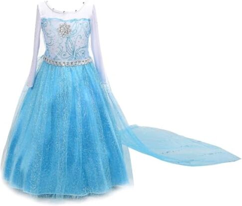 Lito Angels Vestito Principessa con Strascico Lungo Staccabile per Bambina, Costume da Regina delle Nevi, Taglia 4-5 anni, F