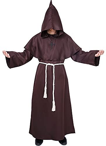 Myir JUN Costume da Monaco Sacerdote Accappatoio Frate Medieval Rinascimentale Saio Ideale per Halloween Carnevale (Marrone, XL)