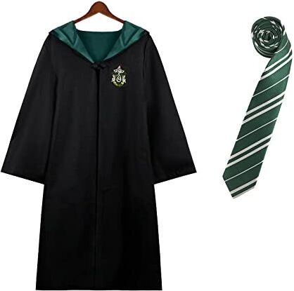 WooCaw Set di 2 mantello per cosplay, con bacchetta magica, cravatta, occhiali da Hermine Granger, colore nero, uniforme scolastica, costume per Halloween, festival, verde, M