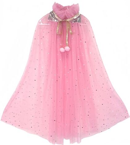 Proumhang Capo Principessa per Ragazze,Mantello Principessa Colorato,Paillettes Scintillanti Tulle Principessa Fancy Dress,Halloween Carnevale Mantello per 3-8 anni Ragazze Rosa S