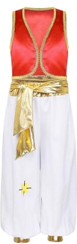 renvena Bambino Abito Principe Arabo Oriente Sultano Costumi Carnevale Halloween Gilet+Pantaloni Set Costume Genio della Lampada Cosplay Travestimenti Gioco di Ruolo Borgogna C 15-16 anni