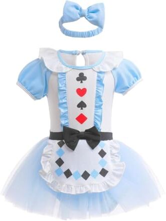 Lito Angels Vestito Costume da Principessa Alice nel paese delle meraviglie Body Tutina con Fascia per Bimba Taglia 9-12 mesi (Etichetta in Tessuto 90)