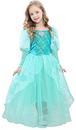 Lito Angels Vestito da Principessa Ariel Jasmine Costume Sirenetta Sirena per Bambina, Taglia 7-8 anni, Maniche Lunghe, Verde