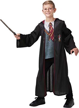 Rubie's Costume ufficiale Harry Potter Grifondoro Deluxe con bacchetta e occhiali, misura per bambini 9-10 anni, Giornata mondiale del libro