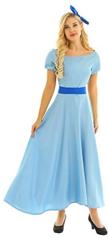 Freebily Vestito Principessa Cenerentola Costume Donna Carnevale Lungo Abito Medievale Wendy Cosplay Halloween Peter Pans Vestiti da Cerimonia Elegante per Festa Partito Azzurro Small