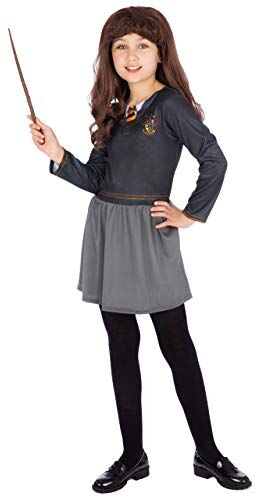 Harry Potter Costume Hermione Ragazze con bacchetta e parrucca Nero 5-6 Anni