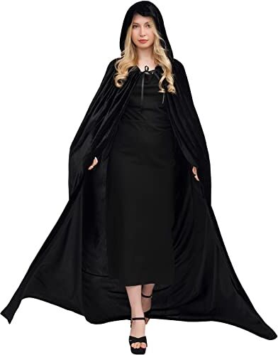 Myir JUN Mantello con Cappuccio Velluto, Adulto Bambini Halloween Mantelli Lungo Halloween Costume Unisex Strega Wicca (XL, Nero)