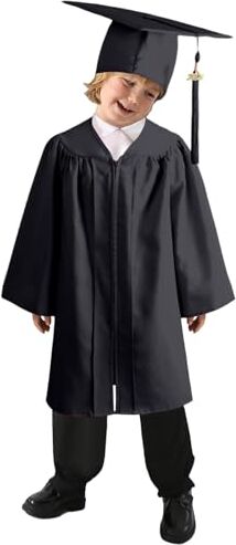 Generic Abito da Laureato Set, Toga Laurea Per Bambini Asilo Costumi Laurea e Tocco Cappello Laurea Costume da Laureato per Bambini Studenti Elementare Medi Linea Costume Travestimento (Black, 7-8 anni)