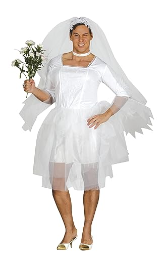 Fiestas GUiRCA Costume da Sposa per Uomo Costume Divertente da Sposa per Uomo incl. Vestito da Sposa e velo Addio al Celibato