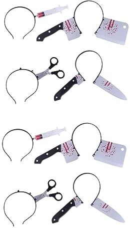 minkissy 10 Pezzi Arma Da Piercing Alla Testa Di Halloween Fasce Horror Di Halloween Da Zombi Copricapo Insanguinato Fasce Di Zombi Plastica Bambino Forbici Accessori