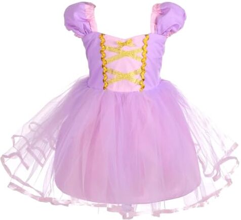 Lito Angels Vestito Costume Principessa Rapunzel per Bambina, Abito Casual Estivo Gonna in Tulle, Taglia 4-5 anni, Viola 109