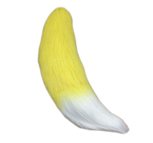 N/A/A Coda di lupo di volpe pelosa, morbida e lunga, in finta maschera, per Halloween, cosplay, 35,6 cm, colore: Giallo con bianco