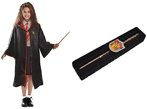 Ciao -Hermione Granger costume travestimento bambina originale Harry Potter, Colore Nero, 11729.9-11 & Bacchetta Hermione Granger (30cm) con Stemma Gryffindor in Scatola Clip, Colore Marrone, 20196