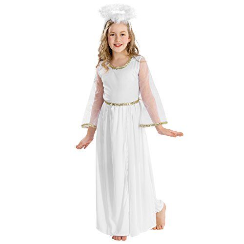 TecTake dressforfun Costume da bambina Incantevole angelo   Lungo vestito con maniche scampanate in tulle trasparente   Aureola (12-14 anni   no. 300225)