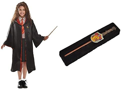 Ciao -Hermione Granger costume travestimento bambina originale Harry Potter, Colore Nero, 11729.9-11 & Bacchetta Harry Potter (30cm) con Stemma Gryffindor in Scatola Clip, Colore Marrone, 20192