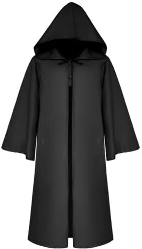 Odziezet Mantello per bambini, per carnevale, cosplay, per Halloween, con cappuccio, 4 – 13 anni (lunghezza: 87 cm, nero)