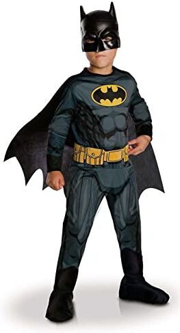 Rubie's RUBIES DC BATMAN ufficiale Costume classico per bambini Taglia 5-6 anni Costume con tuta stampata, cintura, copriscarponi, mantello e maschera rimovibili Halloween, Carnevale