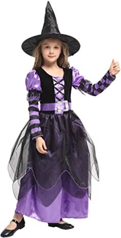 SELORE Vestito Halloween Carnevale Strega Vampira Bambina 7-9 Anni Halloween Travestimento Ragazza Bimba(L)