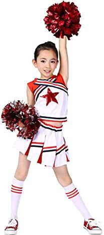 LOLANTA Costume da Ragazza Cheerleader, Carnevale o evento sportivo Fancy Dress Up con l'abito di Pom Poms, Rosso, 130