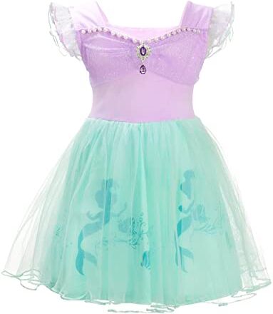 Lito Angels Costume da Principessa Ariel per Bambine, Vestito Sirenetta per Festa di Compleanno, Gonna Tulle, Taglia 2-3 Anni, Viola Verde 265