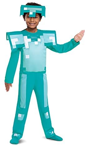 DISGUISE Costume Minecraft Armatura Diamanti Bambino, Costume Videogiochi Bambini Taglia M